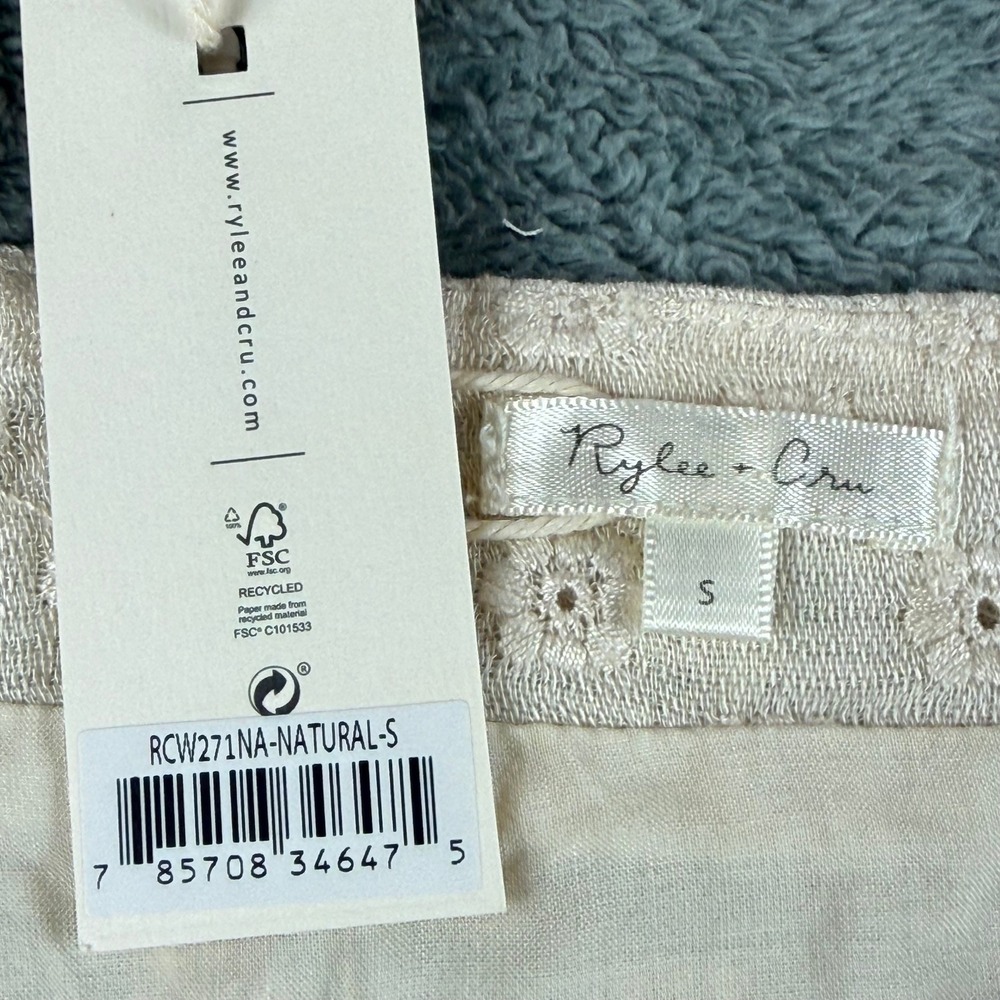 Rylee + Cru Natural Eyelet Lace Babydoll Dress Cream Puff Sleeve Small RCW271NA - Picture 7 of 11